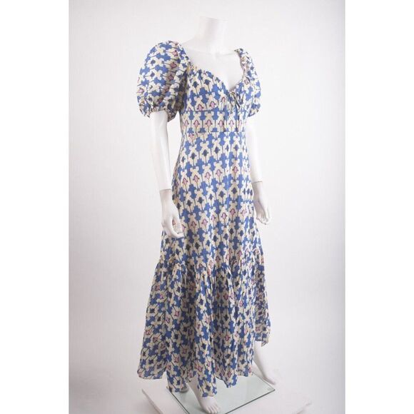 Zara Womans Midi Dress Size S Blue Pink Printed Balloon sleeve 3139/725 NWT - Picture 2 of 6